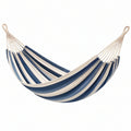 Amaca 300 x 100 cm in tessuto intrecciato blu e bianco - sospesa per relax stile marinaro