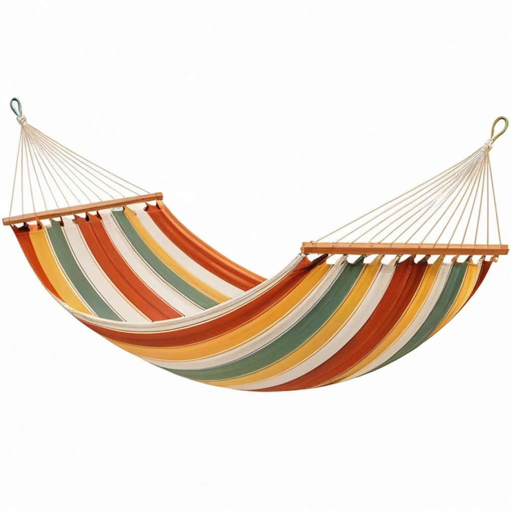 Amaca 300 x 100 cm in tessuto a righe multicolore con barre in legno per relax