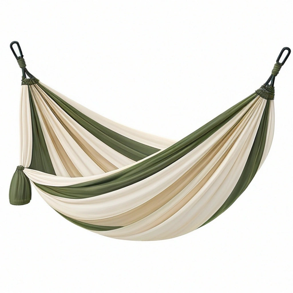 Amaca 300 x 150 cm in tessuto verde bianco beige - sospesa con anelli
