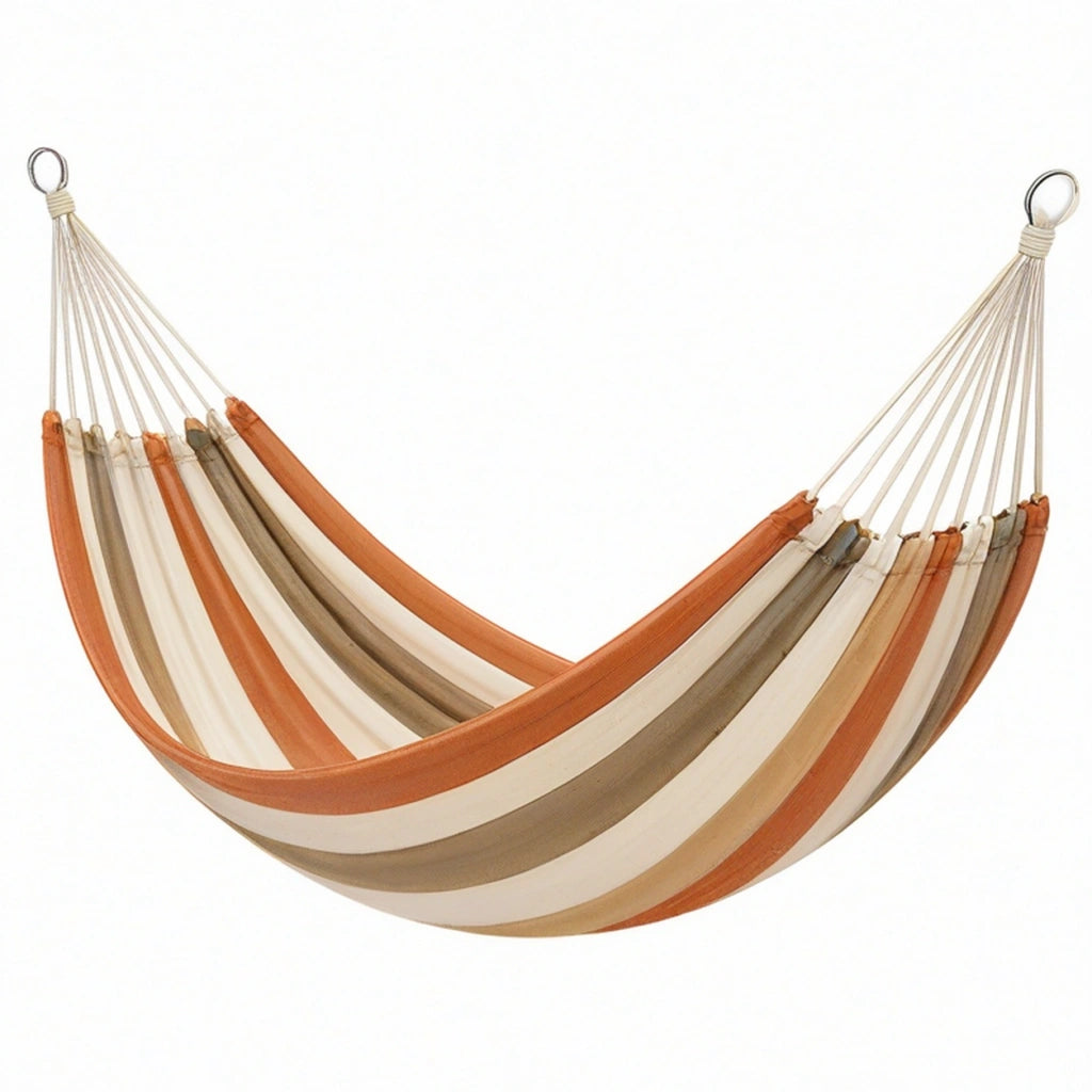 Amaca da giardino 300 x 100 cm in tessuto a righe arancione beige e marrone