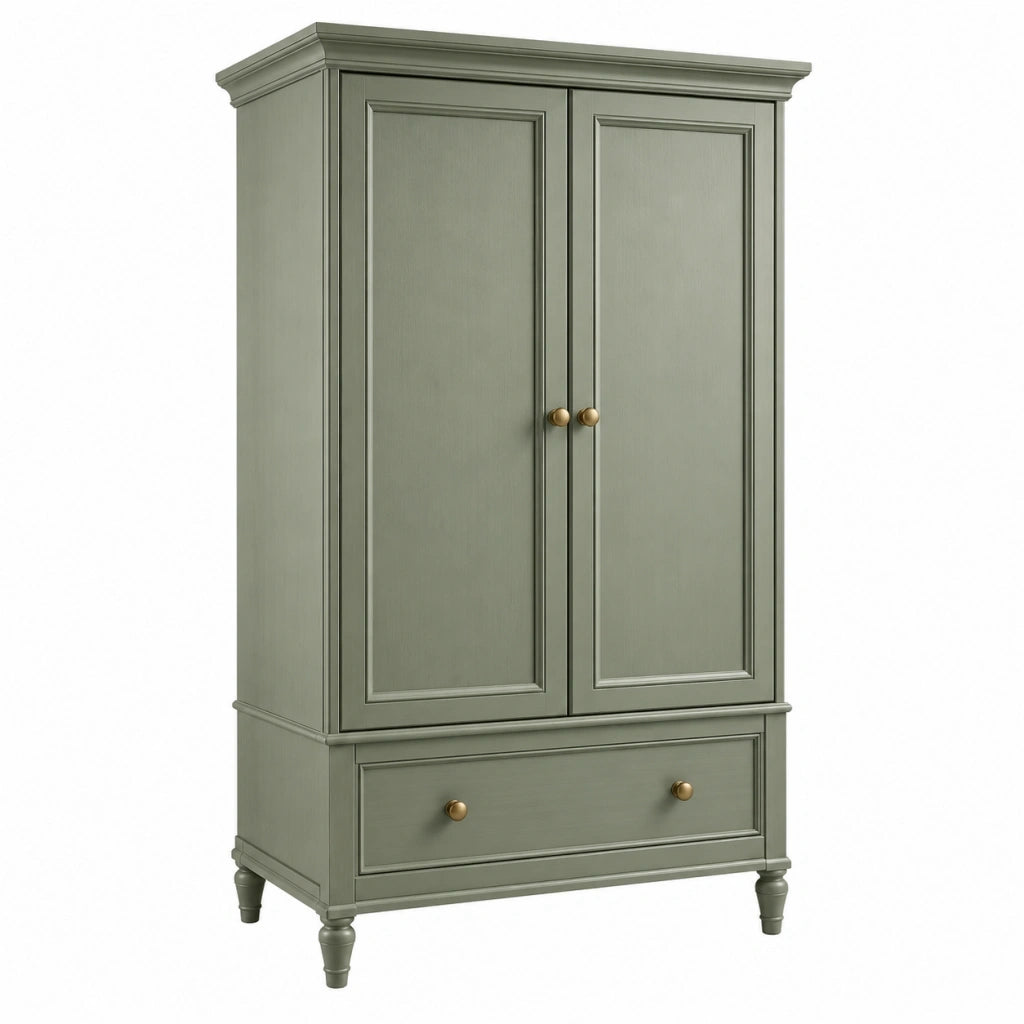 Armadio 100 x 55 x 190 cm in legno verde salvia con 2 ante e cassetto stile classico